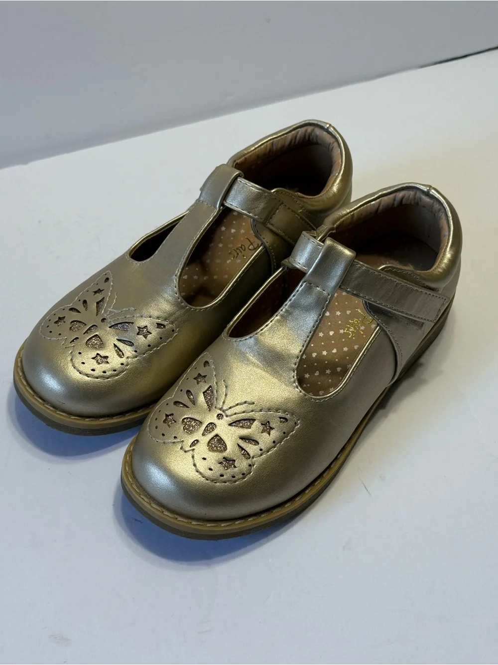 Dream Pairs Girls Gold Metallic Shoes Butterfly Detail Mary Janes Sz 2